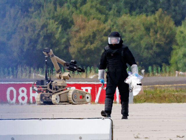 Drone Possibly Armed With Explosive Discovered At Leipzig Airport LEIPZIG, GERMANY - AUGUST 5: (EDITORS NOTE: Alternative crop of image 2288346932) A Police