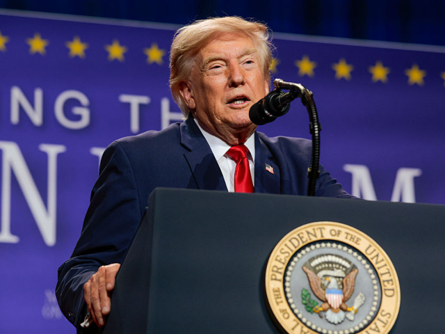 LAS VEGAS, NEVADA - AUGUST 05: U.S. President Donald Trump delivers remarks during an even
