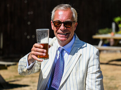 CLACTON-ON-SEA, ENGLAND - AUGUST 13: Nigel Farage is seen drinking a pint at The Ship pub