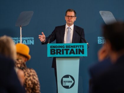 LONDON, ENGLAND - AUGUST 17: Reform UK Treasury spokesman Robert Jenrick speaks during a p