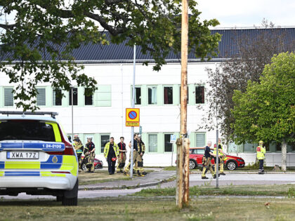 Members of the emergency services work at the scene where an attacker with a sword wounded