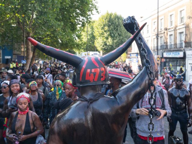 LONDON, ENGLAND - AUGUST 30: Jab Jab masqueraders join the traditional J'ouvert which mark