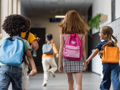 elementary students school class children backpack