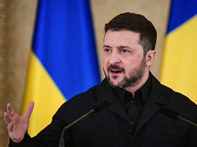 Ukrainian President Volodymyr Zelensky addresses a joint press conference with his Romania
