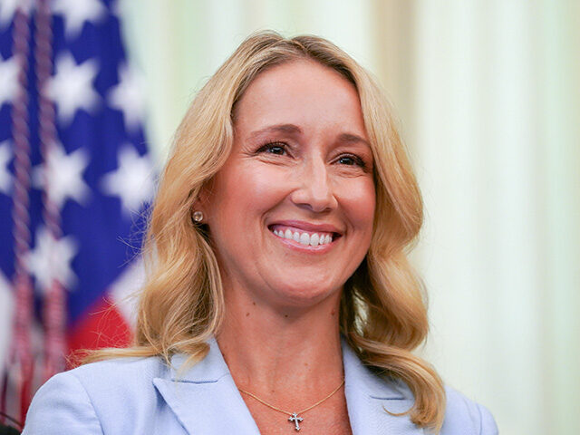 Jennifer Rauchet, wife of US Secretary of Defense Pete Hegseth, during an executive order