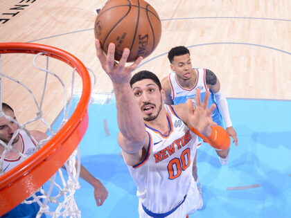 Enes Kanter #00 of the New York Knicks shoots a layup against the Sacramento Kings on Marc