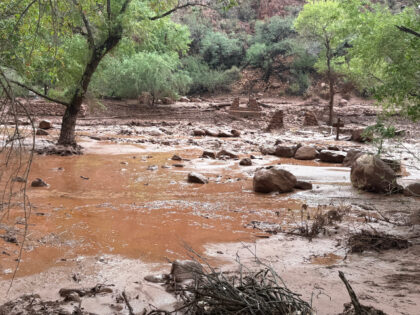 This photo provided by the National Park Service shows remnants of stone bridge pylons alo