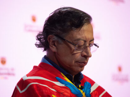 Colombian President Gustavo Petro speaks during a press conference and unveils his preside