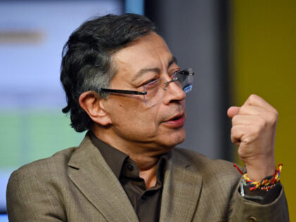 Colombia's President Gustavo Petro gestures as he speaks during an interview with AFP