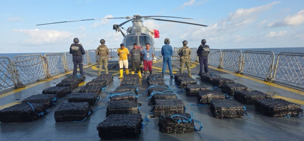 Special agents from ICE’s Homeland Security Investigations Houston and HSI Mexico City, pose alongside members of Mexico’s Secretaría de Marina and three suspected drug traffickers who were arrested July 25 following a maritime interdiction operation of a go-fast vessel carrying 1,800 kilos of cocaine near the Pacific Coast of Chiapas, Mexico. (U.S. Immigration and Customs Enforcement)