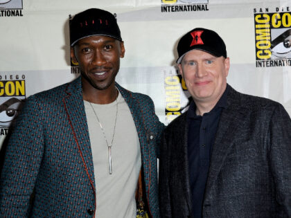 SAN DIEGO, CALIFORNIA - JULY 20: Mahershala Ali and Kevin Feige attend Marvel Studios Pane