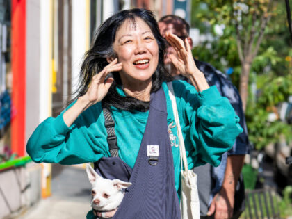 PHILADELPHIA, PENNSYLVANIA - AUGUST 08: Comedian/actress Margaret Cho and her dog Lucia ar