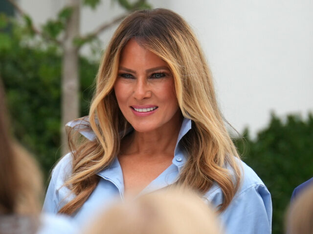First lady Melania Trump attends an event in the Rose Garden of the White House, Thursday,