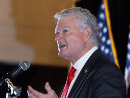 U.S. Senate Republican candidate, U.S. Rep. Mike Collins (R-GA) gives a speech during a ru