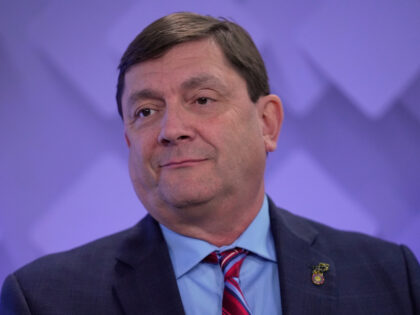 U.S. Senate candidate Troy Jackson takes part in a debate at the WCSH-6 television studio,