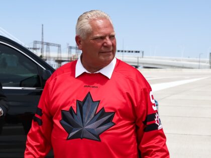 Doug Ford, Ontario's premier, center, during a ceremony marking the opening of the Gordie