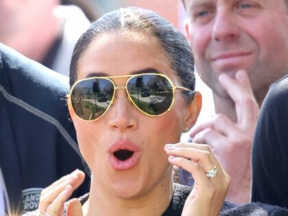 THE HAGUE, NETHERLANDS - APRIL 16: Meghan, Duchess of Sussex reacts as she watches the Jag