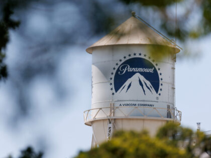LOS ANGELES, CALIFORNIA - AUGUST 07: A water tower is seen at the Paramount studios on Aug