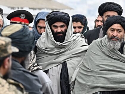 Sirajuddin Haqqani (C), Interior Minister of Afghanistan's Taliban government arrives to a