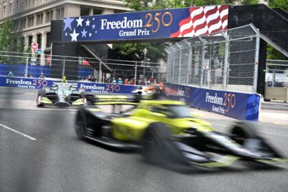 IndyCars roared across the city streets of Washington in the shadow of iconic US capital l