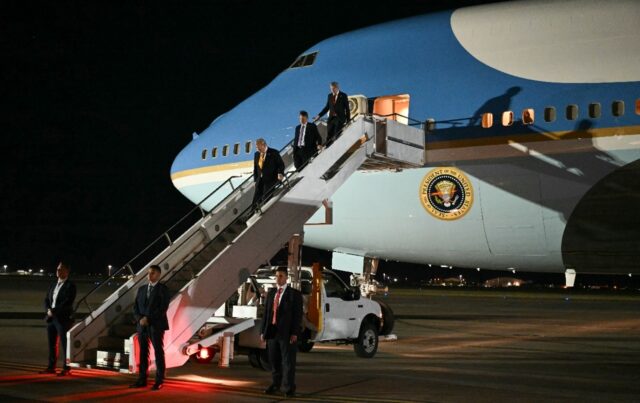 Trump was believed to have flown aboard the older Boeing 747 used as Air Force One