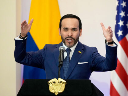 Colombia's President Abelardo de la Espriella gives a press conference during a bilateral