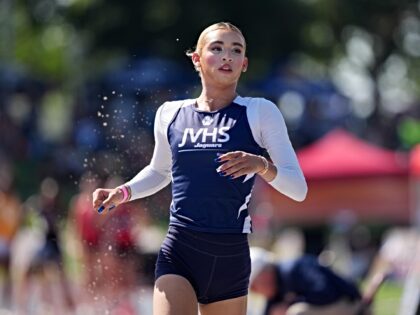 Transgender athlete AB Hernandez of Jurupa Valley competes in the girls long jump during t