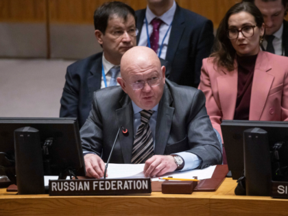 Russia's Permanent Representative to the United Nations, Vasily Nebenzya speaks durin