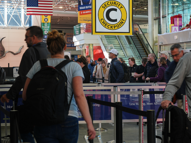 AP25314743364526 Travelers wait in line at a security checkpoint at Baltimore/Washington International Thur