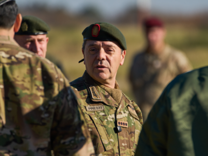 Argentina's Defense Minister Lt. Gen. Carlos Presti attends a farewell ceremony for a