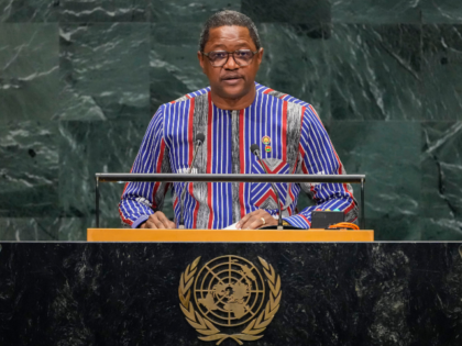 Burkina Faso's Minister for Foreign Affairs Karamoko Jean-Marie Traoré addresses the
