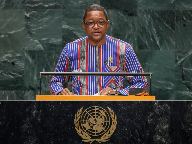 Burkina Faso's Minister for Foreign Affairs Karamoko Jean-Marie Traoré addresses the