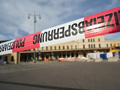 02 September 2026, Bavaria, Augsburg: Police barrier tape has been set up to block access