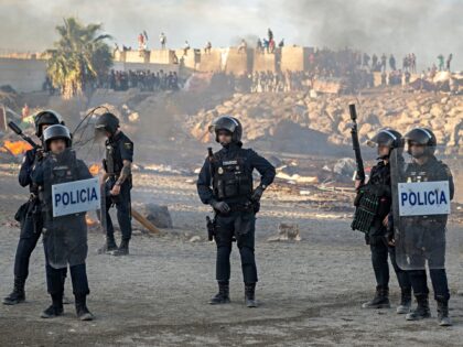CEUTA, SPAIN - AUGUST 28: Police officers during a demonstration to protest against the si