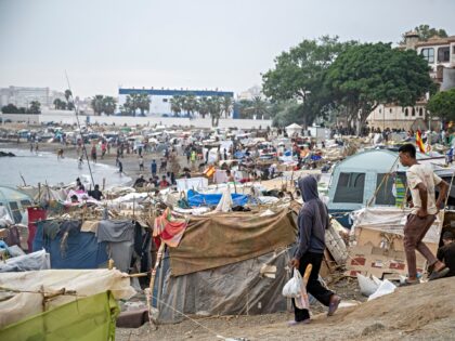 CEUTA, SPAIN - SEPTEMBER 05: Several migrants camped on the beach on 5 September 2026 in C