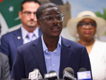 Milwaukee County Executive David Crowley talks during a press conference and legislation s
