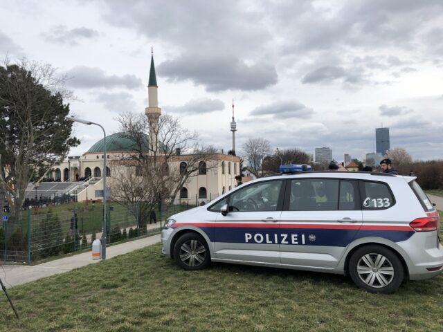 VIENNA, AUSTRIA - MARCH 15: Security officers take security measures near the Vienna Islam
