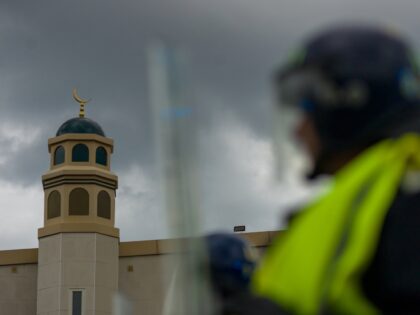 SUNDERLAND, ENGLAND - AUGUST 02: Riot police defend a Mosque in Sunderland as Far-right ac