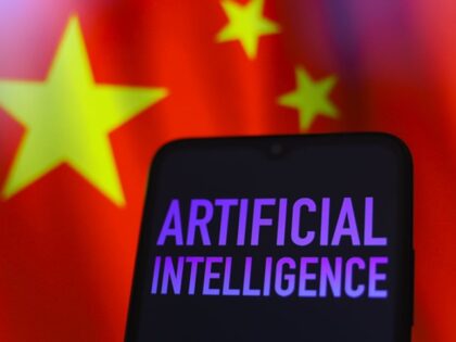The text 'Artificial Intelligence (AI)' appears on a smartphone screen in this illustratio