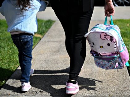 An undocumented immigrant mother from Mexico holds hands while walking with her young daug