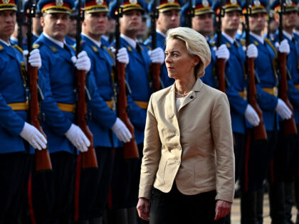 President of the European Commission Ursula von der Leyen inspects a guard of honour with