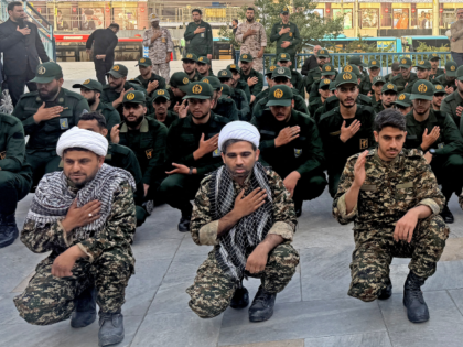 The IRGC clerics prepare for the funeral of Iran's slain supreme leader Ali Khamenei at th