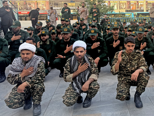 The IRGC clerics prepare for the funeral of Iran's slain supreme leader Ali Khamenei at th