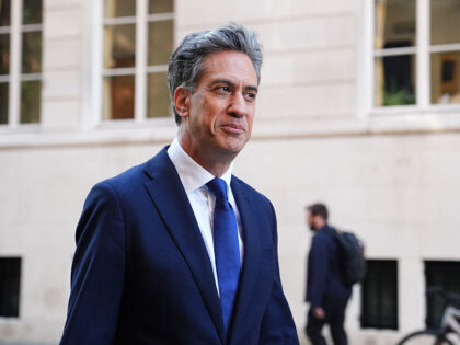 Foreign Secretary Ed Miliband leaves the Millbank Studios in Westminster, after appearing
