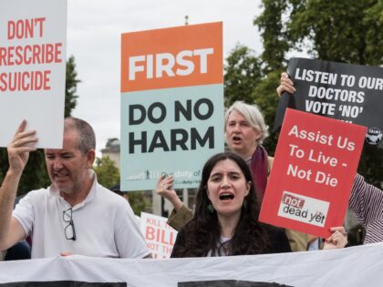 LONDON, UNITED KINGDOM - SEPTEMBER 11, 2026: Opponents of assisted dying gather in Parliam