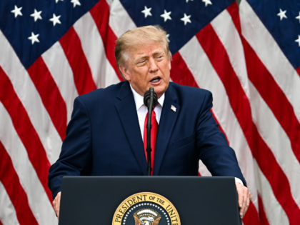 US President Donald Trump speaks during a ceremony to mark the 25th anniversary of the Sep