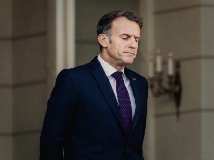 Emmanuel Macron President of the French Republic arrives before welcoming the President of