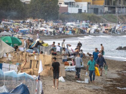 CEUTA, SPAIN - SEPTEMBER 14: Migrant settlement on El Trampolin beach, on 14 September, 20