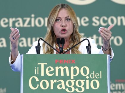 ROME, ITALY - SEPTEMBER 20: Italian Prime Minister Giorgia Meloni concludes the event "Fen