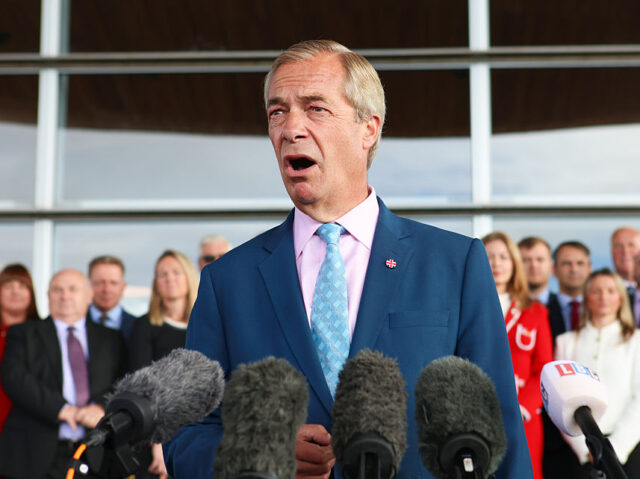 CARDIFF, WALES - SEPTEMBER 21: Reform UK leader Nigel Farage introduces the new Welsh Refo